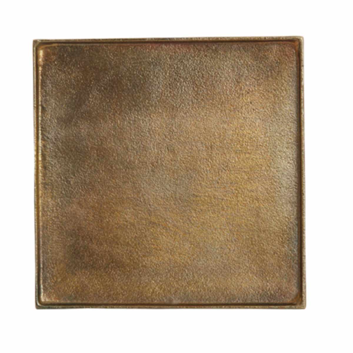 Maes Square Candle Plate in Antique Bronze with a detailed view of its textured surface.