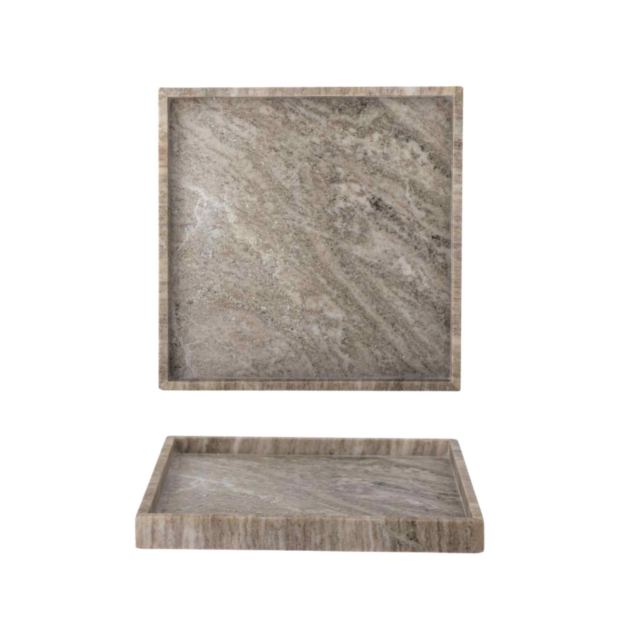 Majsa Square Marble Tray - Brown