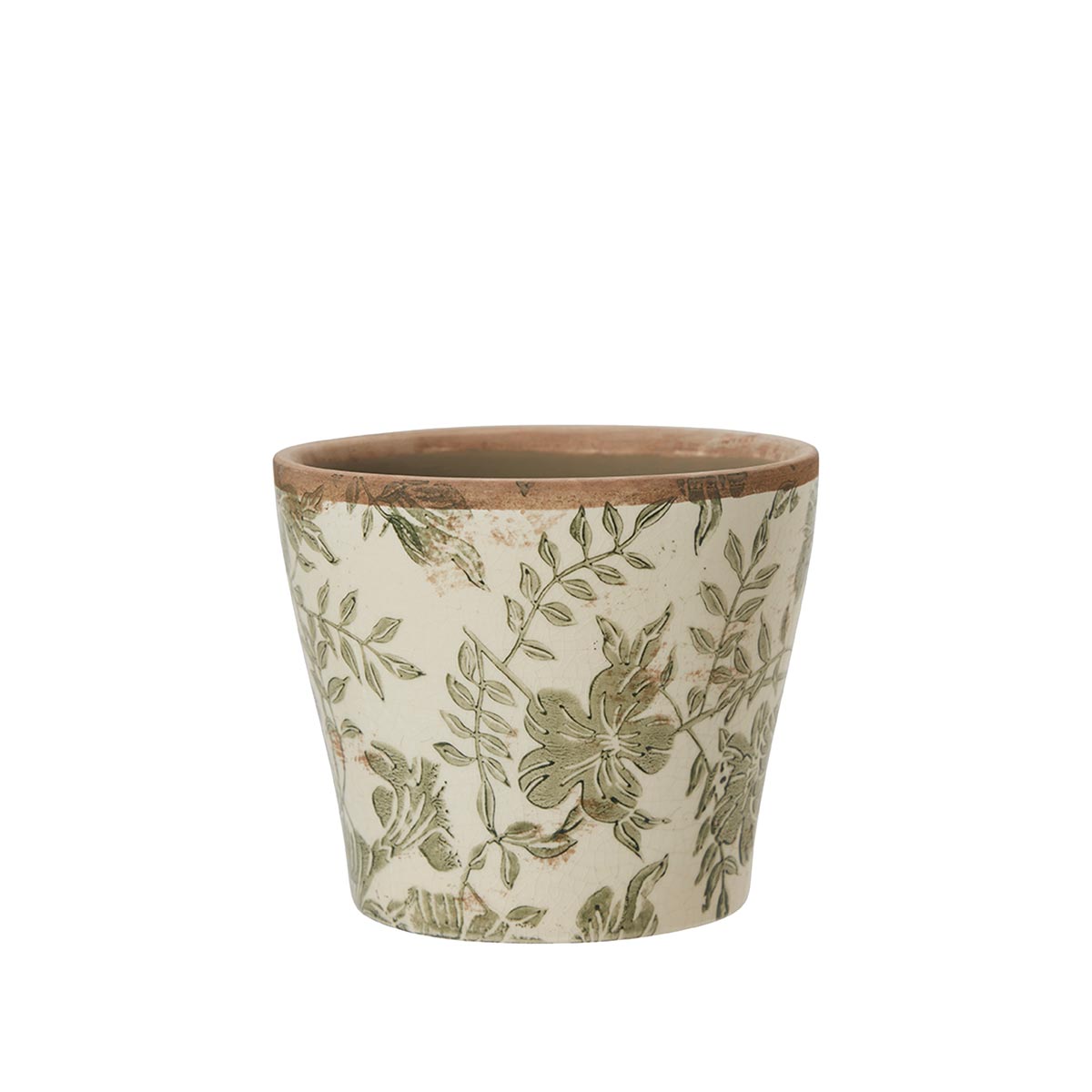 Manon Rustic Botanical Ceramic Pot in Green Small