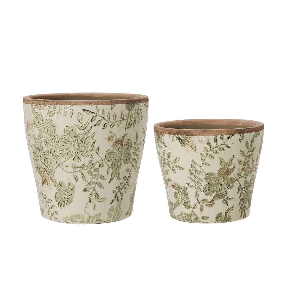 Manon Rustic Botanical Ceramic Pot in Green 