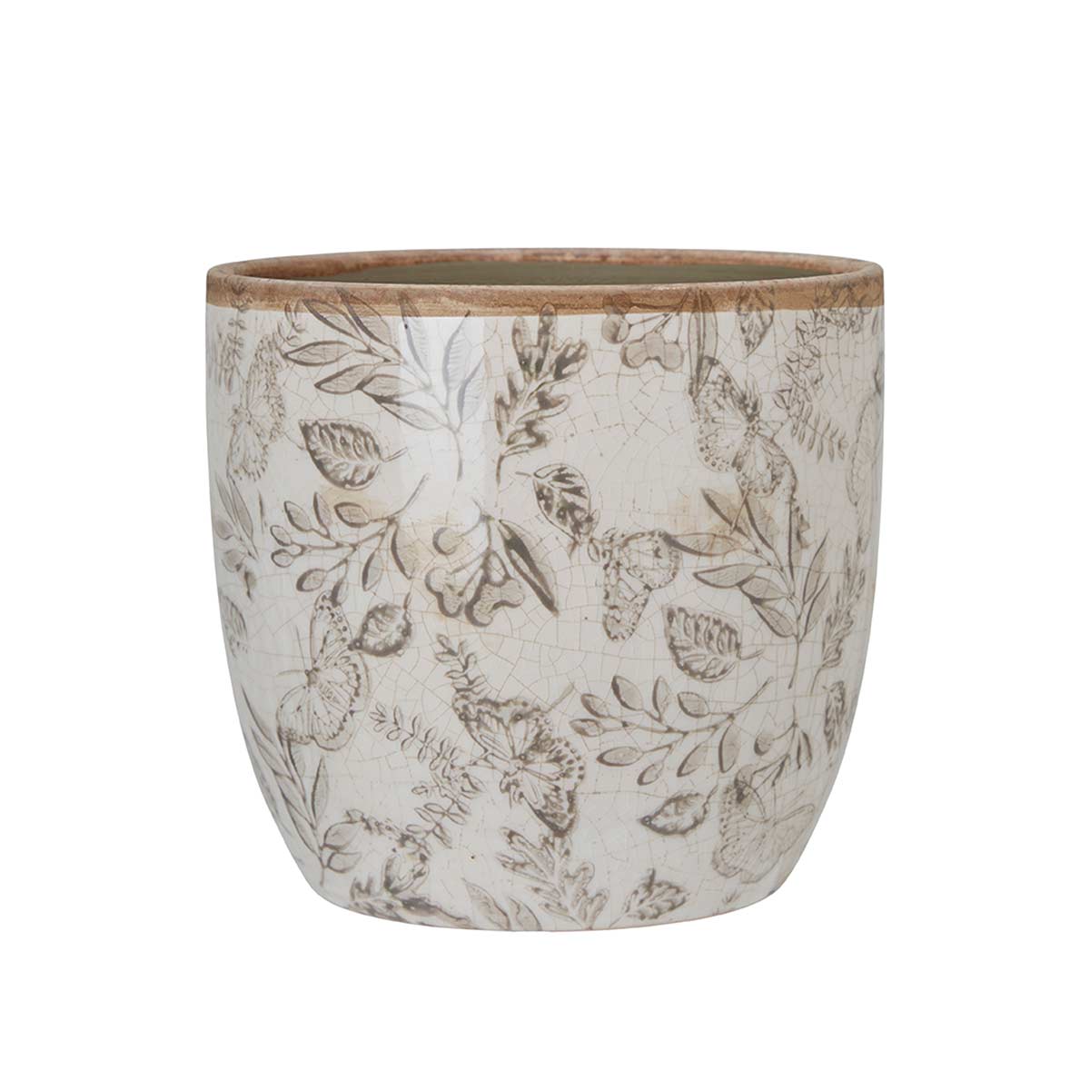 Melinda Taupe Round Floral Ceramic Pot Large