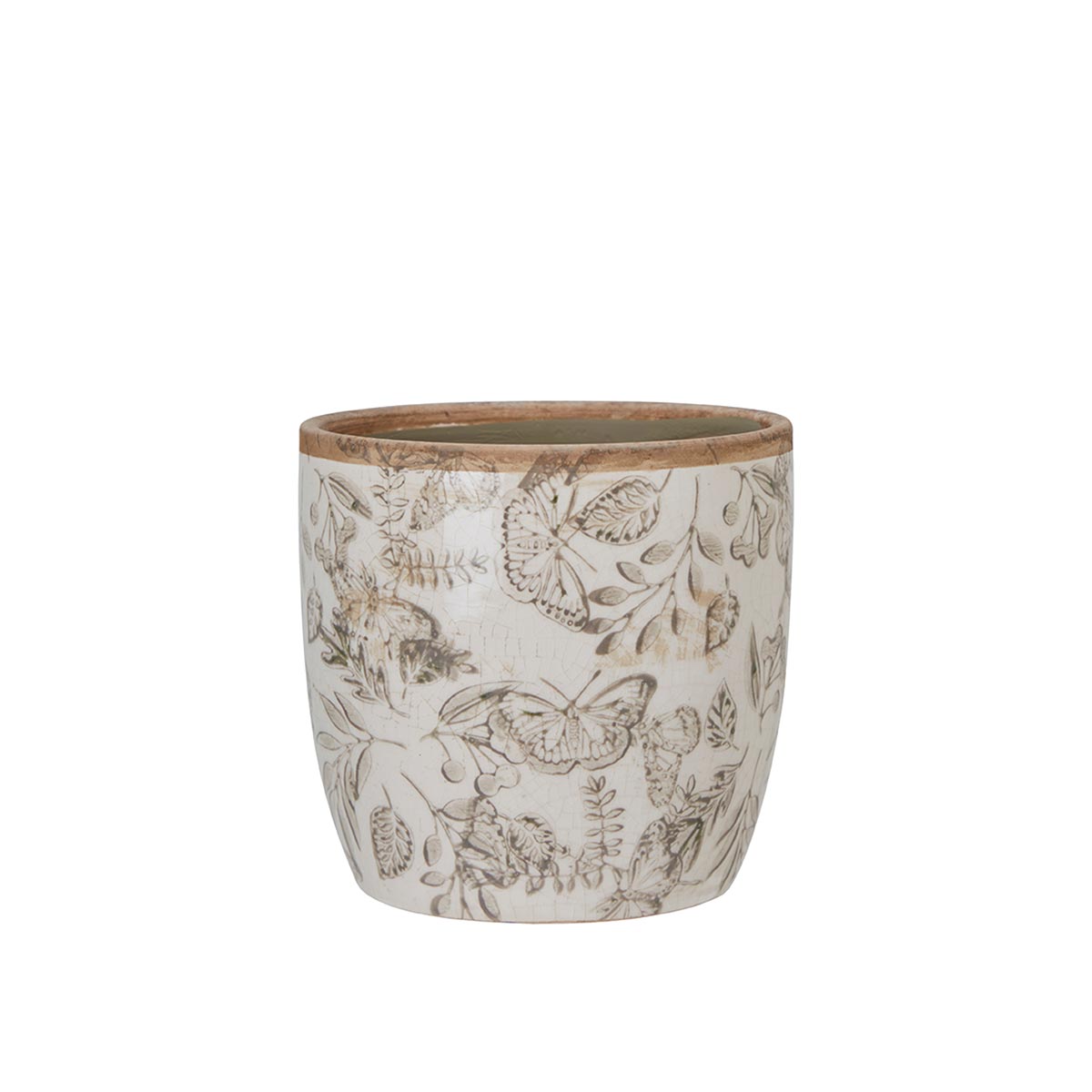 Melinda Taupe Round Floral Ceramic Pot Small