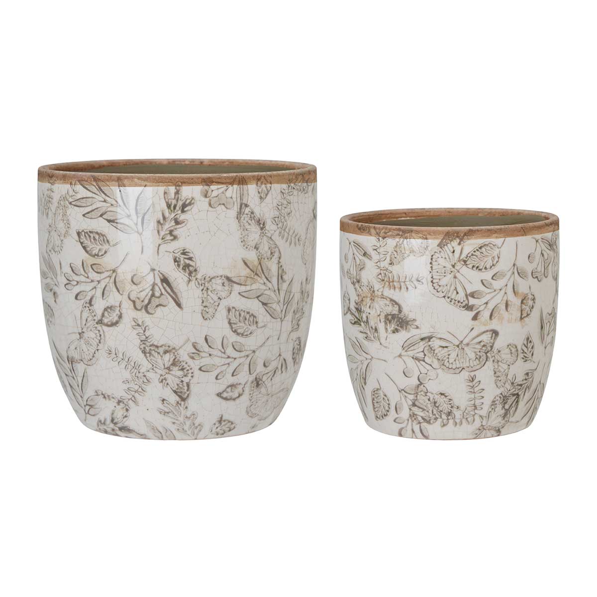 Melinda Taupe Round Floral Ceramic Pot