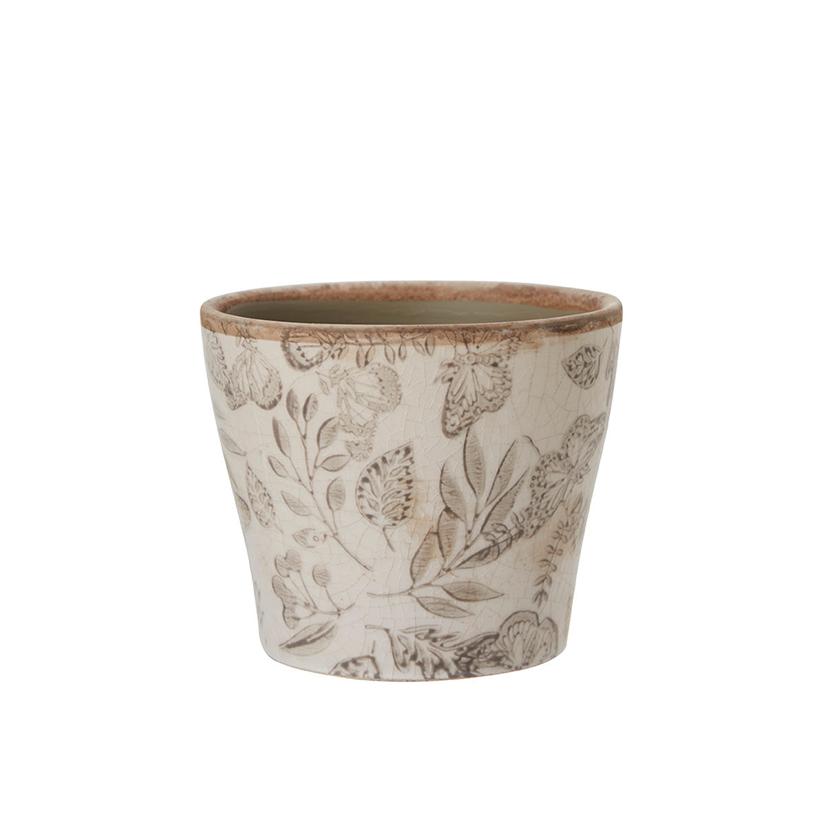 Melinda Taupe Tapered Floral Ceramic Pot  Small