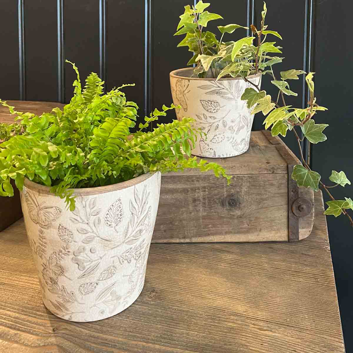 Melinda Taupe Tapered Floral Ceramic Pot