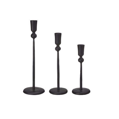 Mili Antique Black Metal Candlesticks - Set of Three