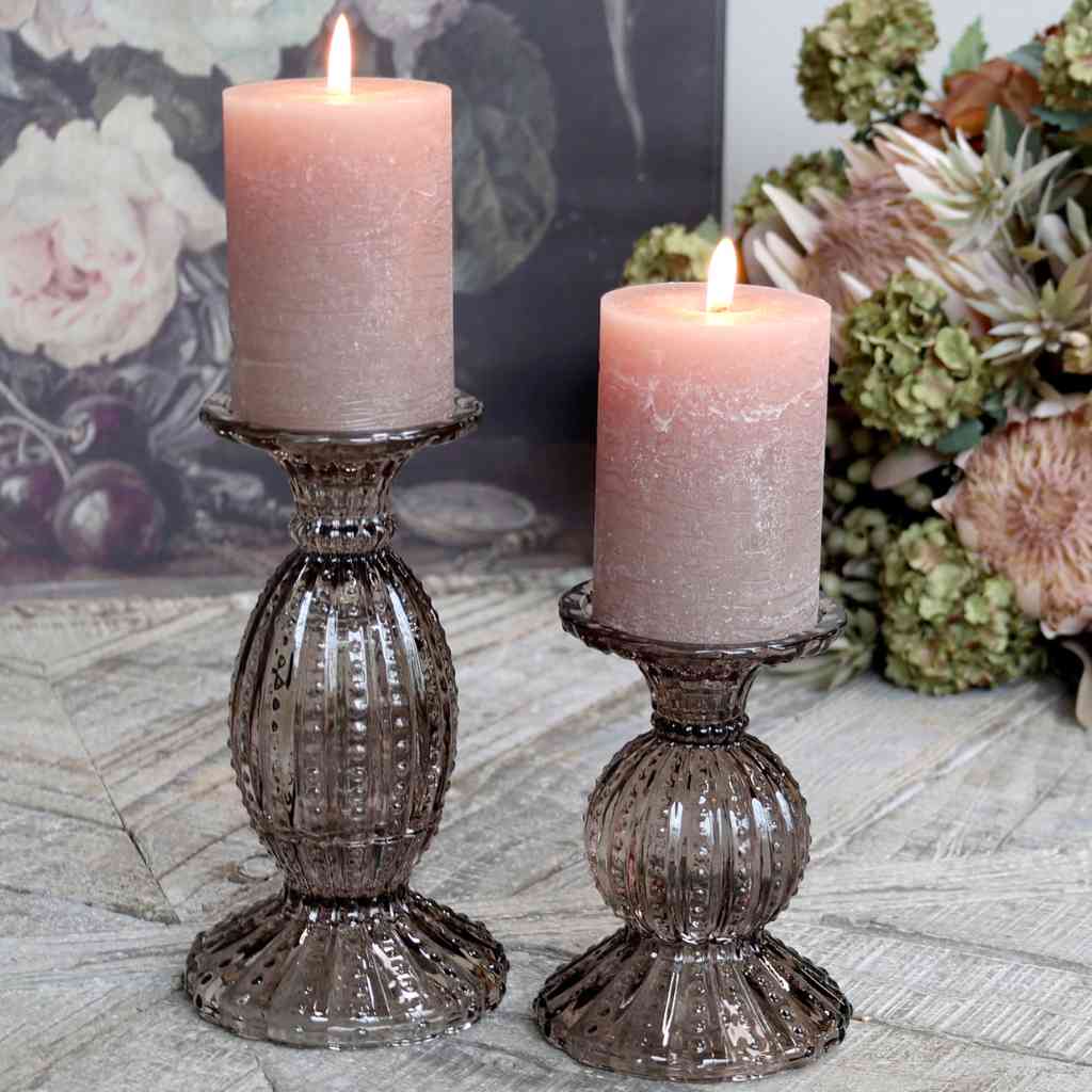 Mocca Pearl Edge Glass Candlesticks