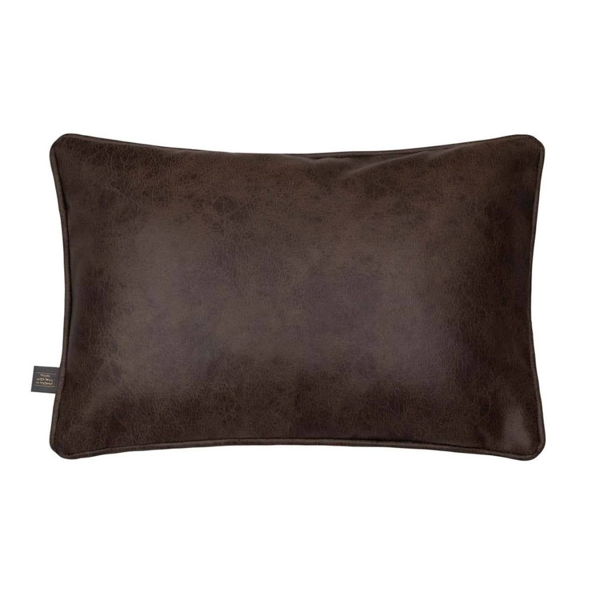 Nanouk Dark Brown Faux Leather Cushion – Oblong 35x50cm – Soft Vegan Leather with Piped Edges