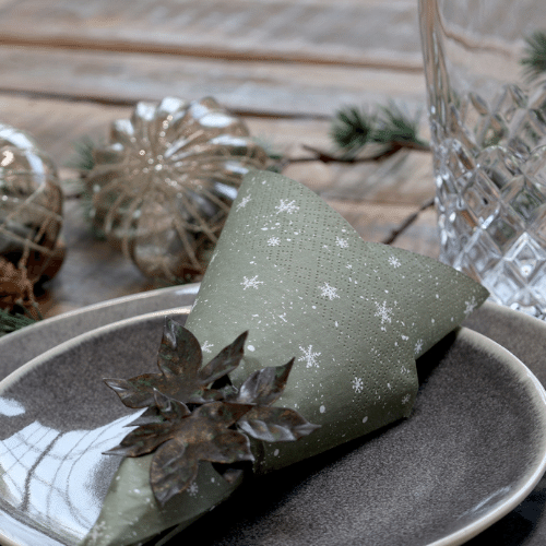 Napkin with Snowflakes - Olive