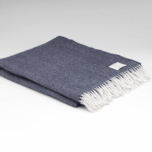 Navy Herringbone Extra Large Lambswool Throw - McNutt of Donegal