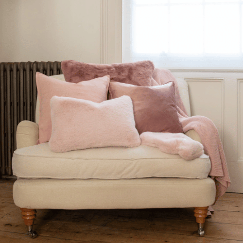 Oblong Faux Fur Cushion - Soft Pink