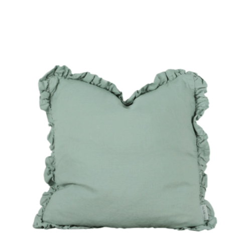 Oli Ruffle Linen Cushion Sage Green
