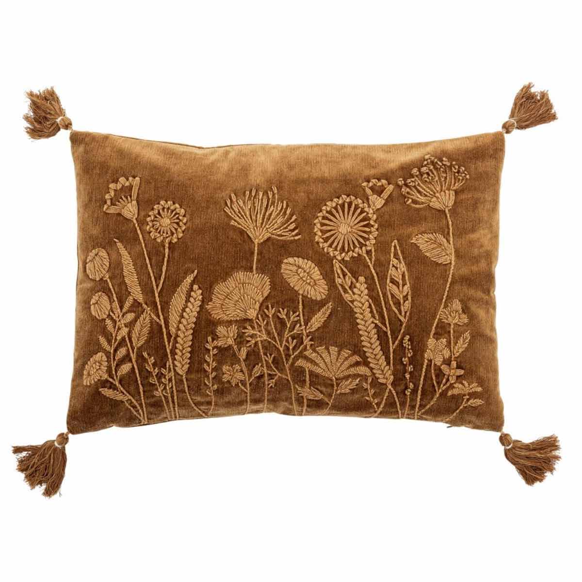 Osimo Embroidered Floral Cushion in Tan/Caramel