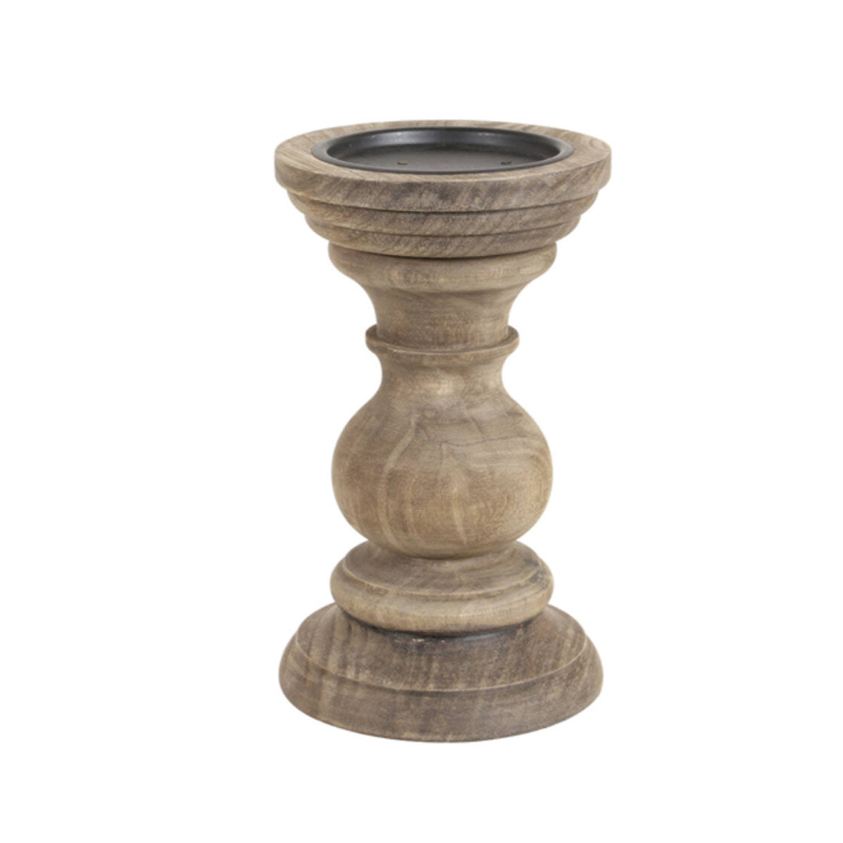 Pescara Mango Wood Candle Holder with a classic turned design and smooth dark brown finish.