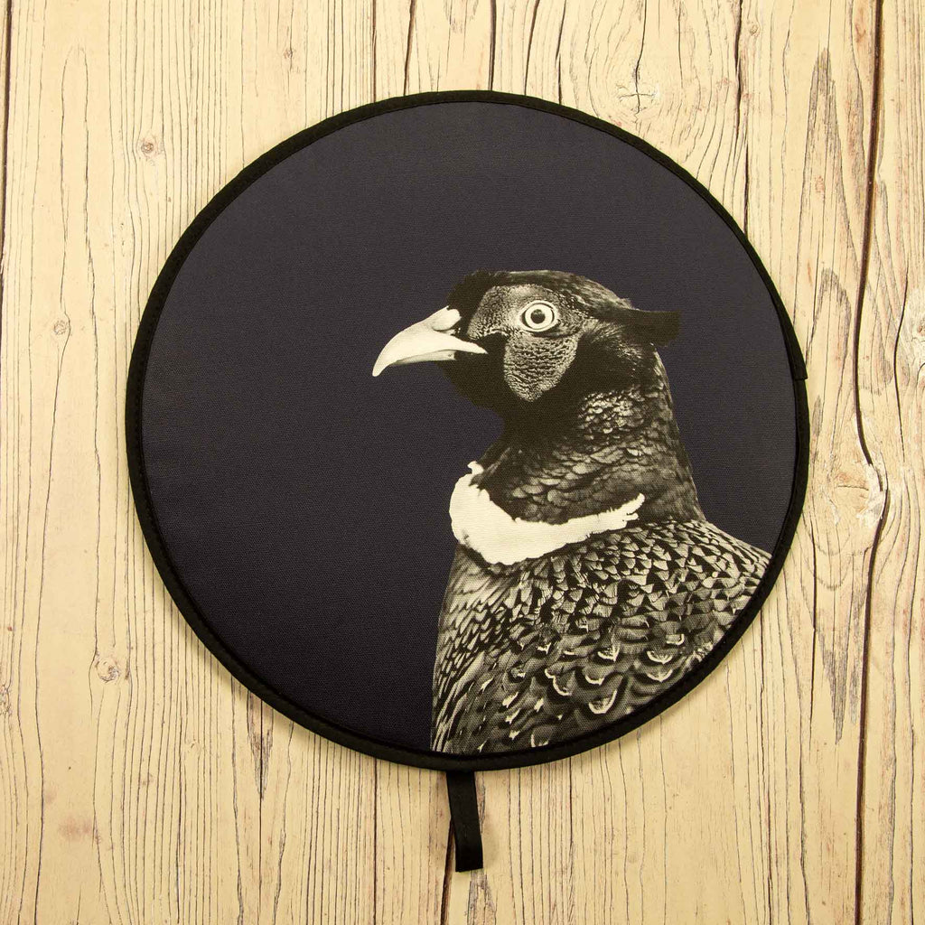 Pheasant Black and White Chefs Pad for Aga Cooker - Blackberry