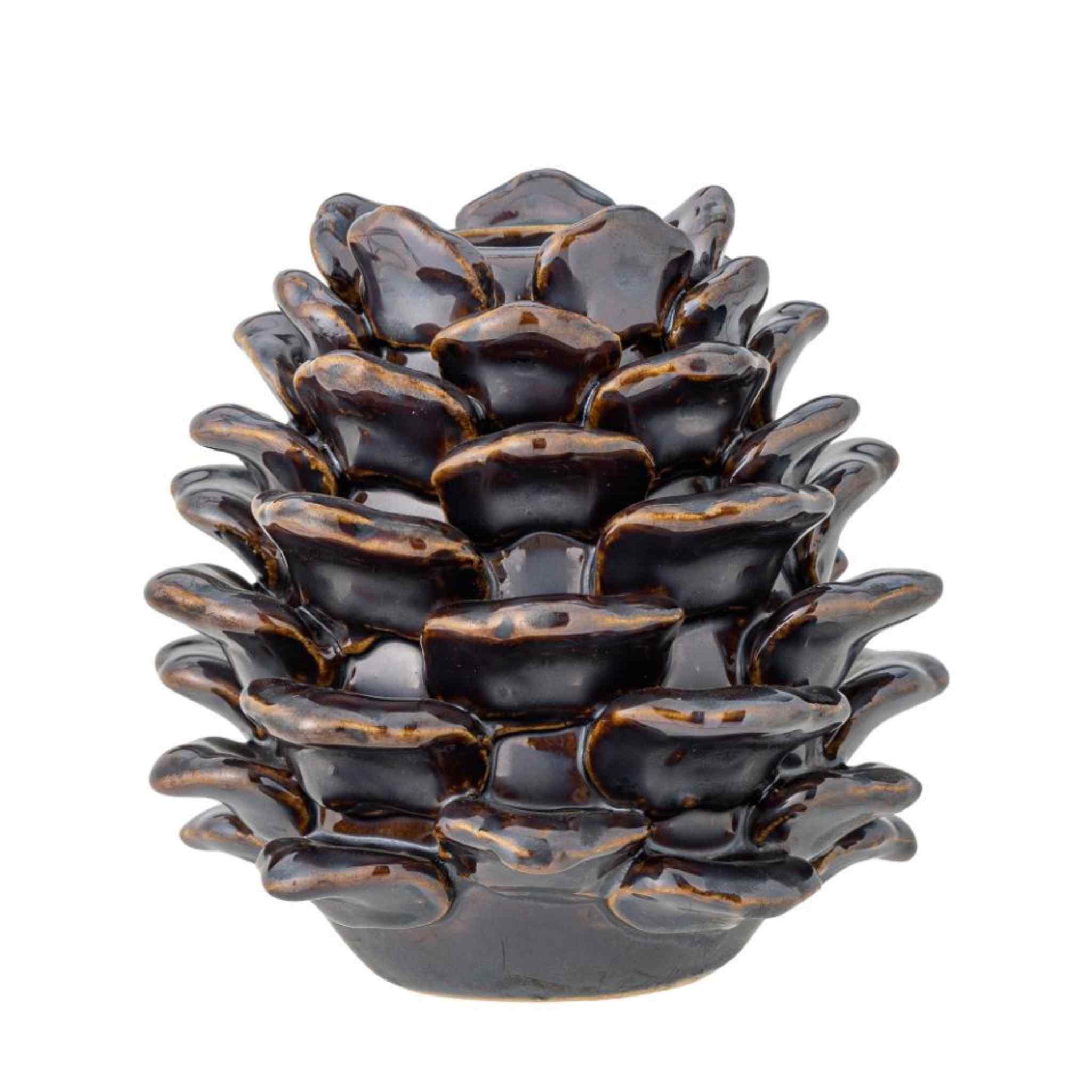 Large Pine Cone Candle Holder - Brown Stoneware