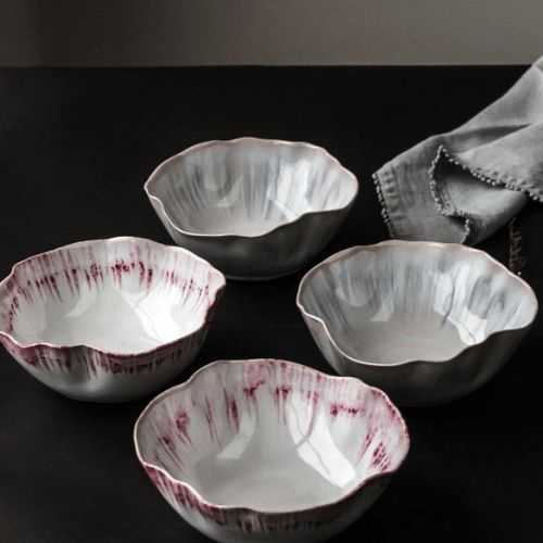 Pink and Blue Run Glazed Bowls