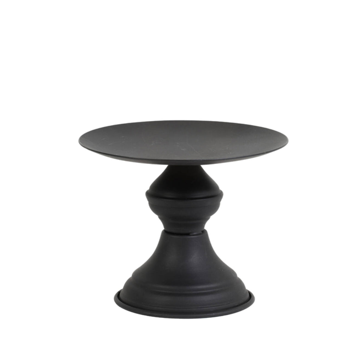 Pozzo Matt Black Candle Holder in a sculptural iron design, medium size 13.5x12.5 cm, perfect for pillar candles.