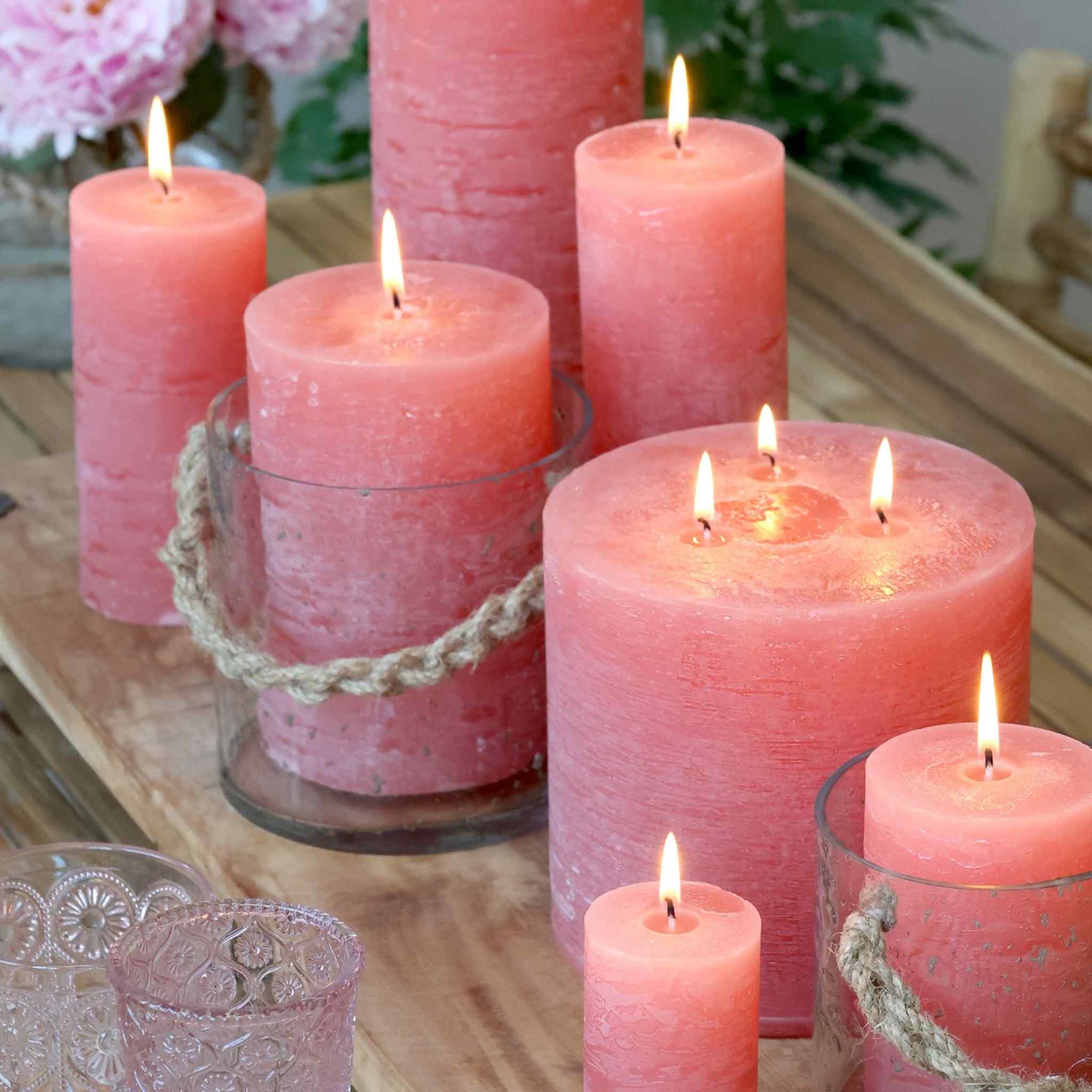 Raspberry Rustic Pillar Candles