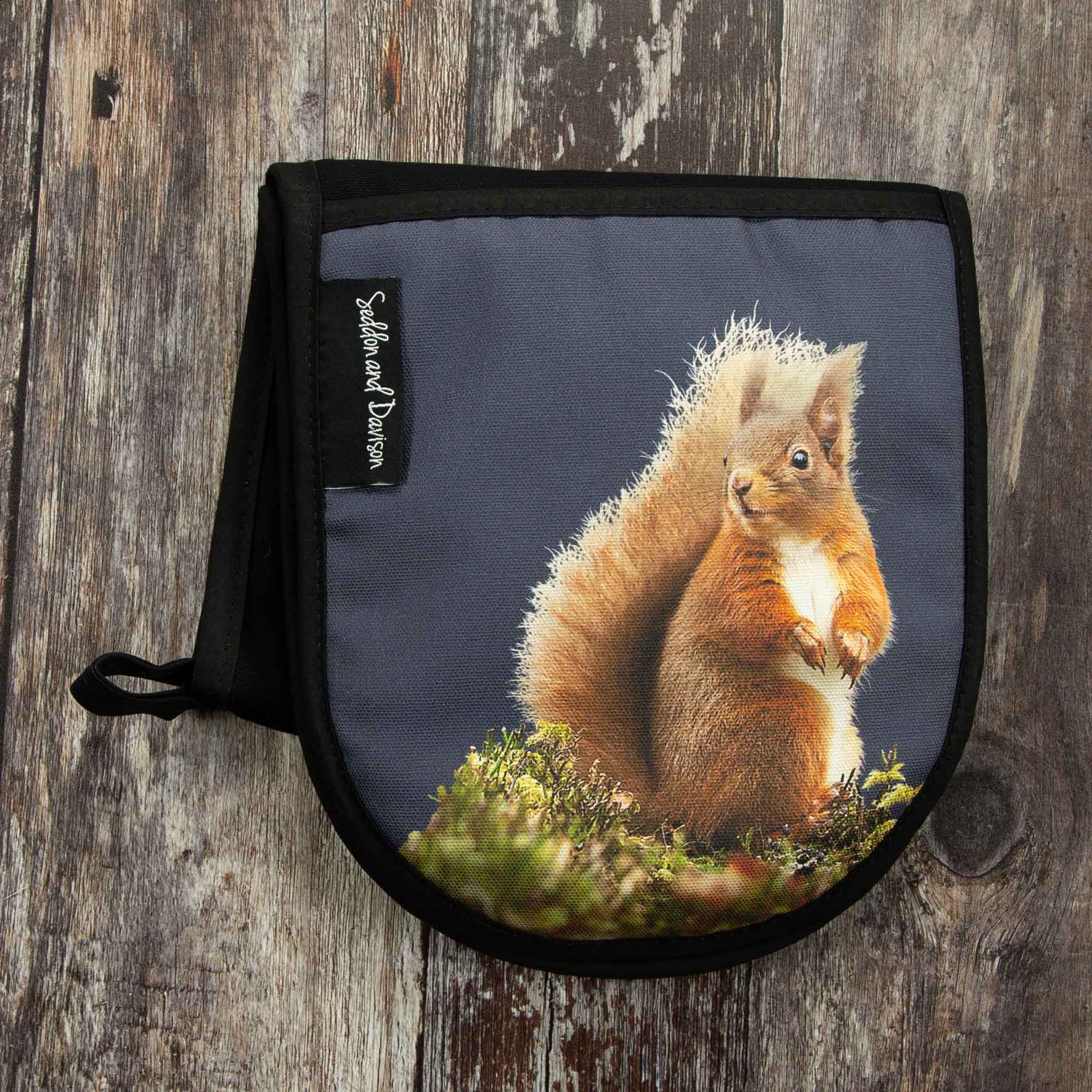 Red Squirrel Oven Gloves - Blackberry