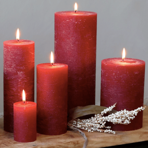 Rustic Pillar Candle - Dark Red