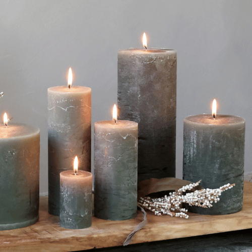 Rustic Pillar Candle - Olive