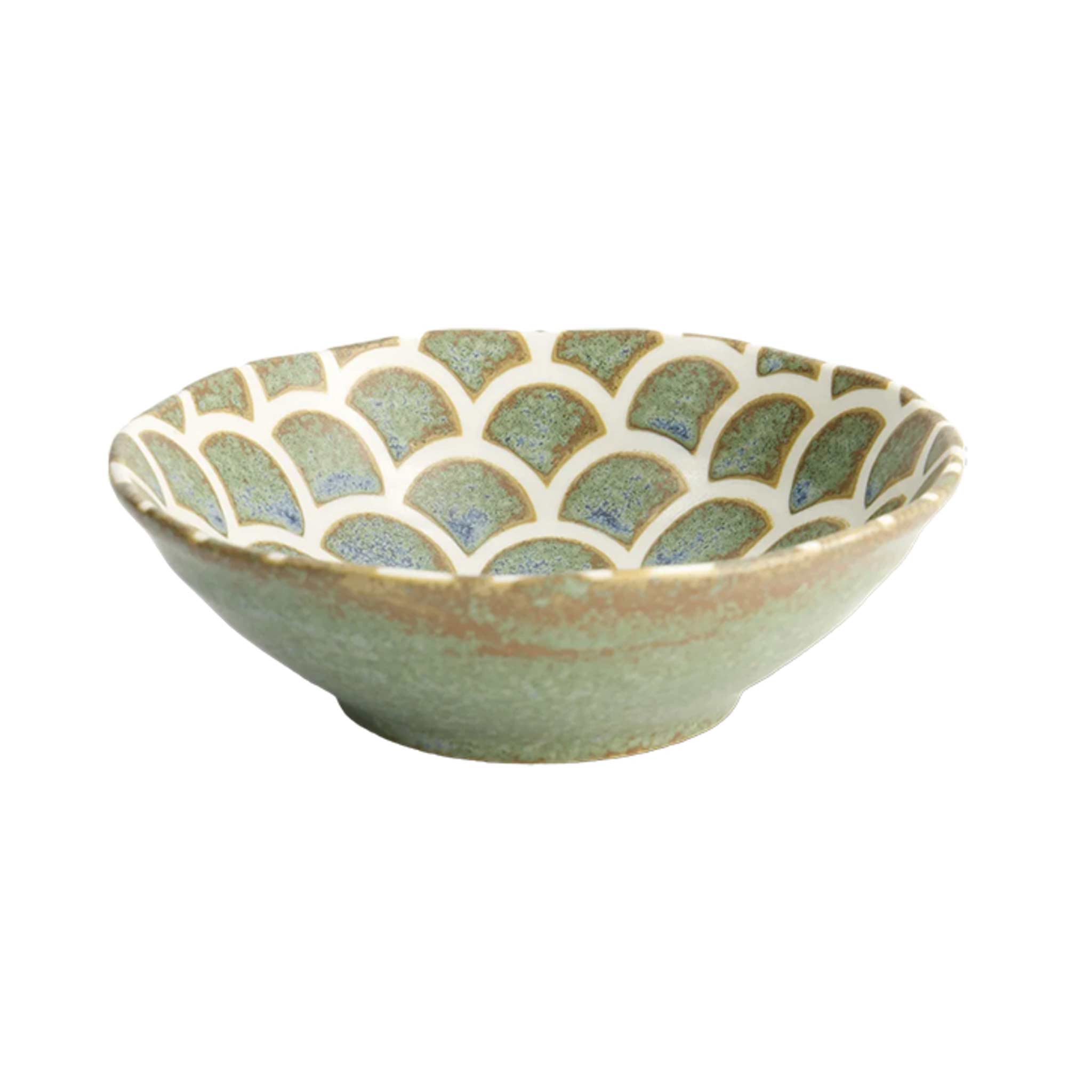 Scalloped Design Stoneware Bowl - Green