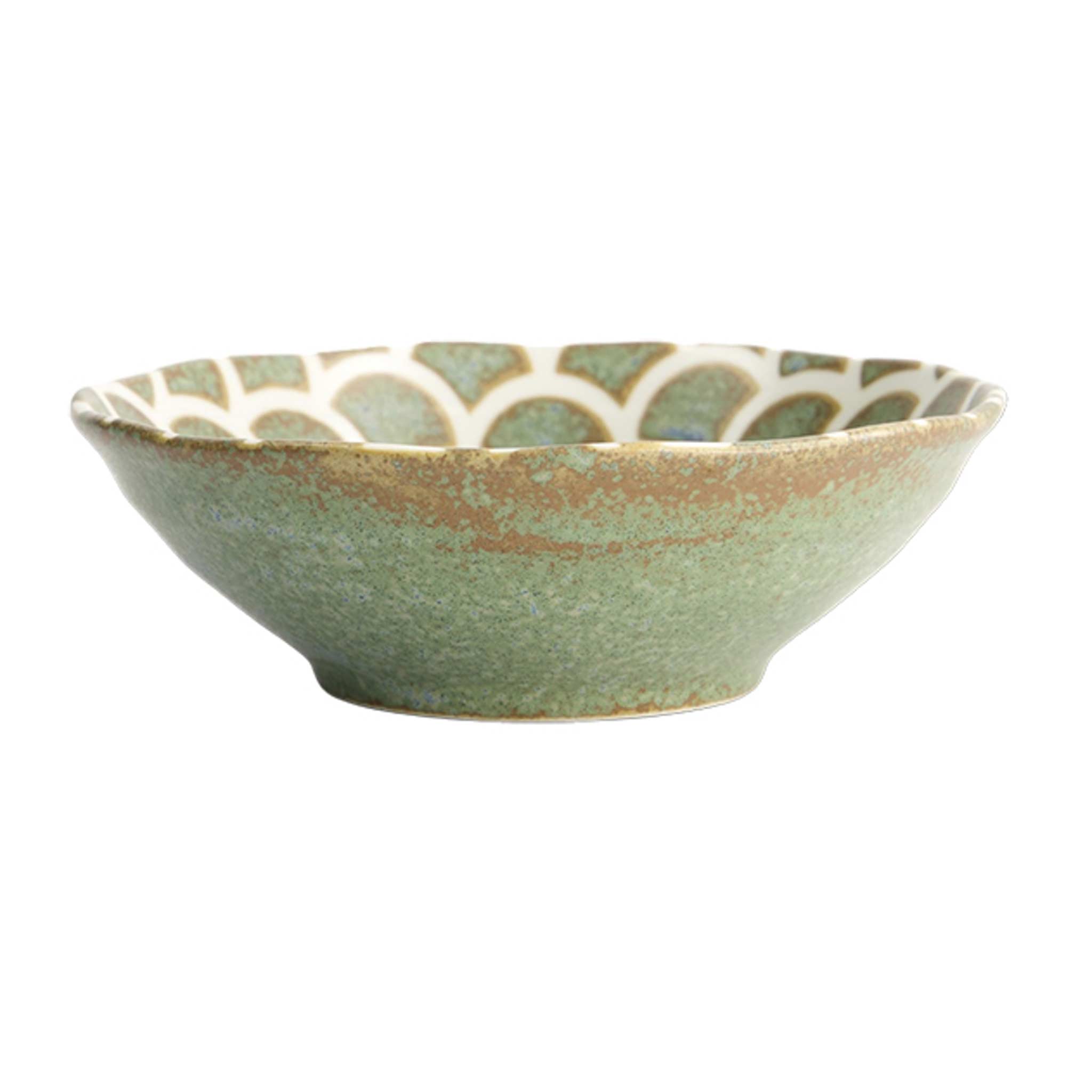 Scalloped Design Stoneware Bowl - Green  - Side view