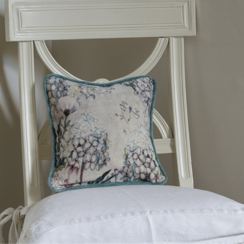 Small Square Hydrangea Velvet Cushion