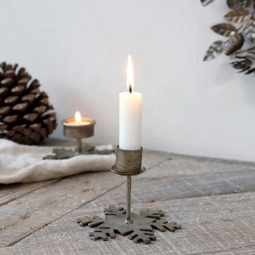 Snowflake Candlestick - Antique Brass