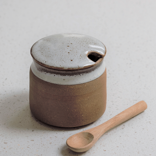 Stoneware Sugar Pot with Spoon - Tawny