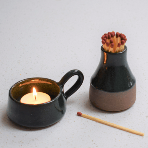 Stoneware Tea Light Cup - Forest Green