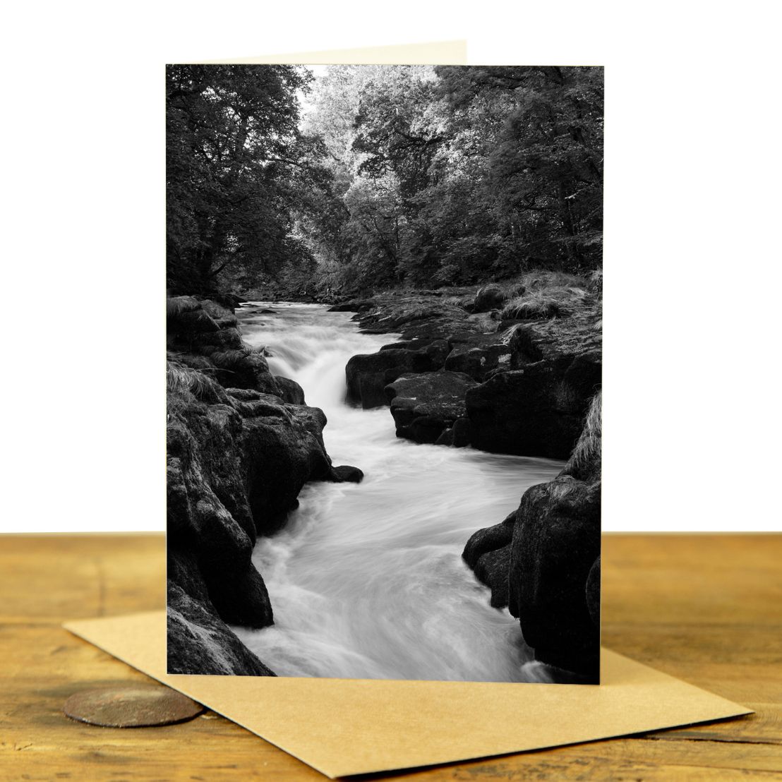 The Strid, Bolton Abbey - Black and White Greeting Card