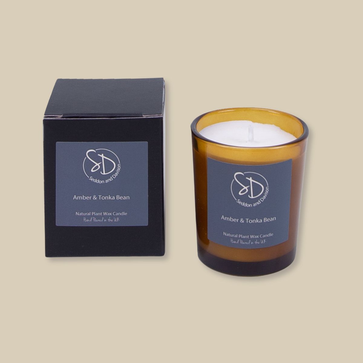 Amber Glass Votive Candle - Amber and Tonka Bean - Seddon and Davison