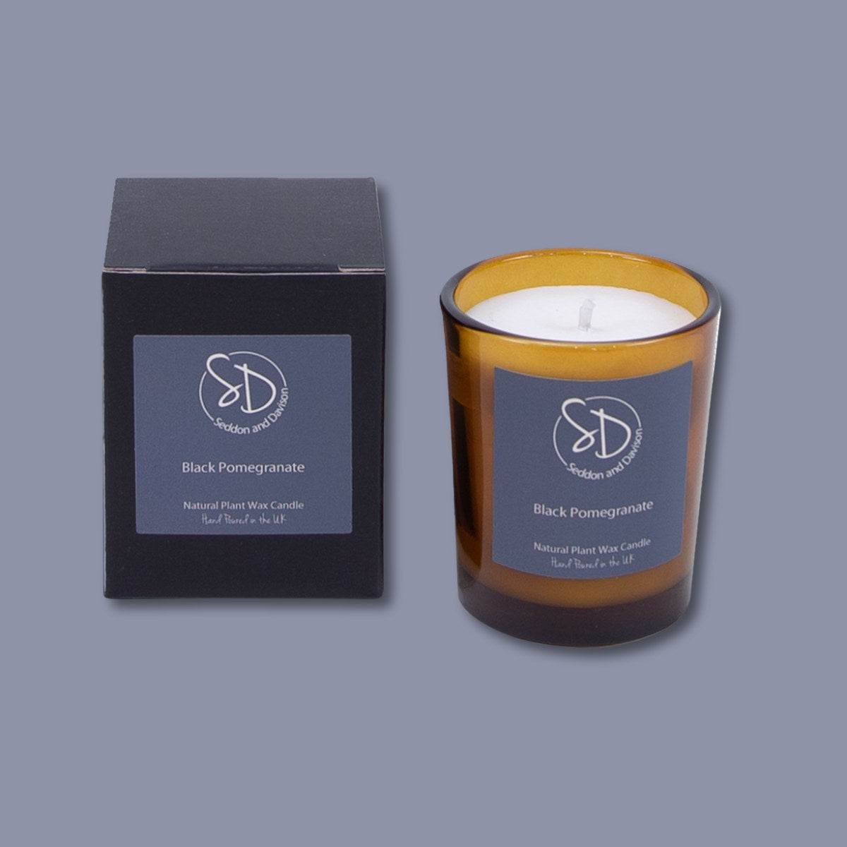 Amber Glass Votive Candle - Black Pomegranate - Seddon and Davison
