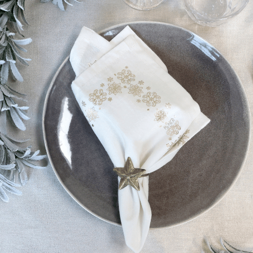 White Cotton Napkins with Gold Ice Crystals