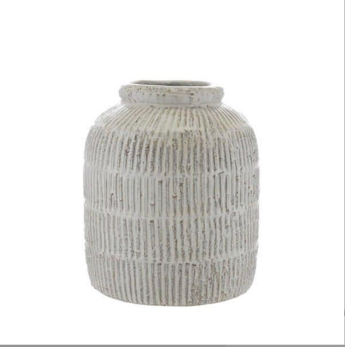 White Terracotta Ridged Vase