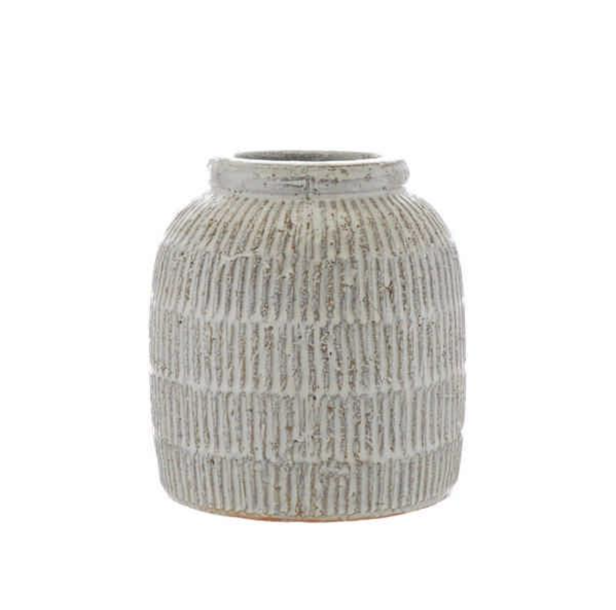 White Terracotta Ridged Vase