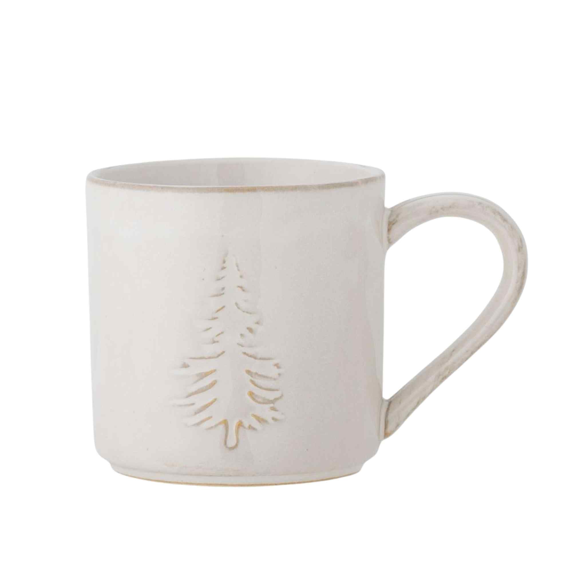 Winter White Stoneware Mug - Christmas Tree