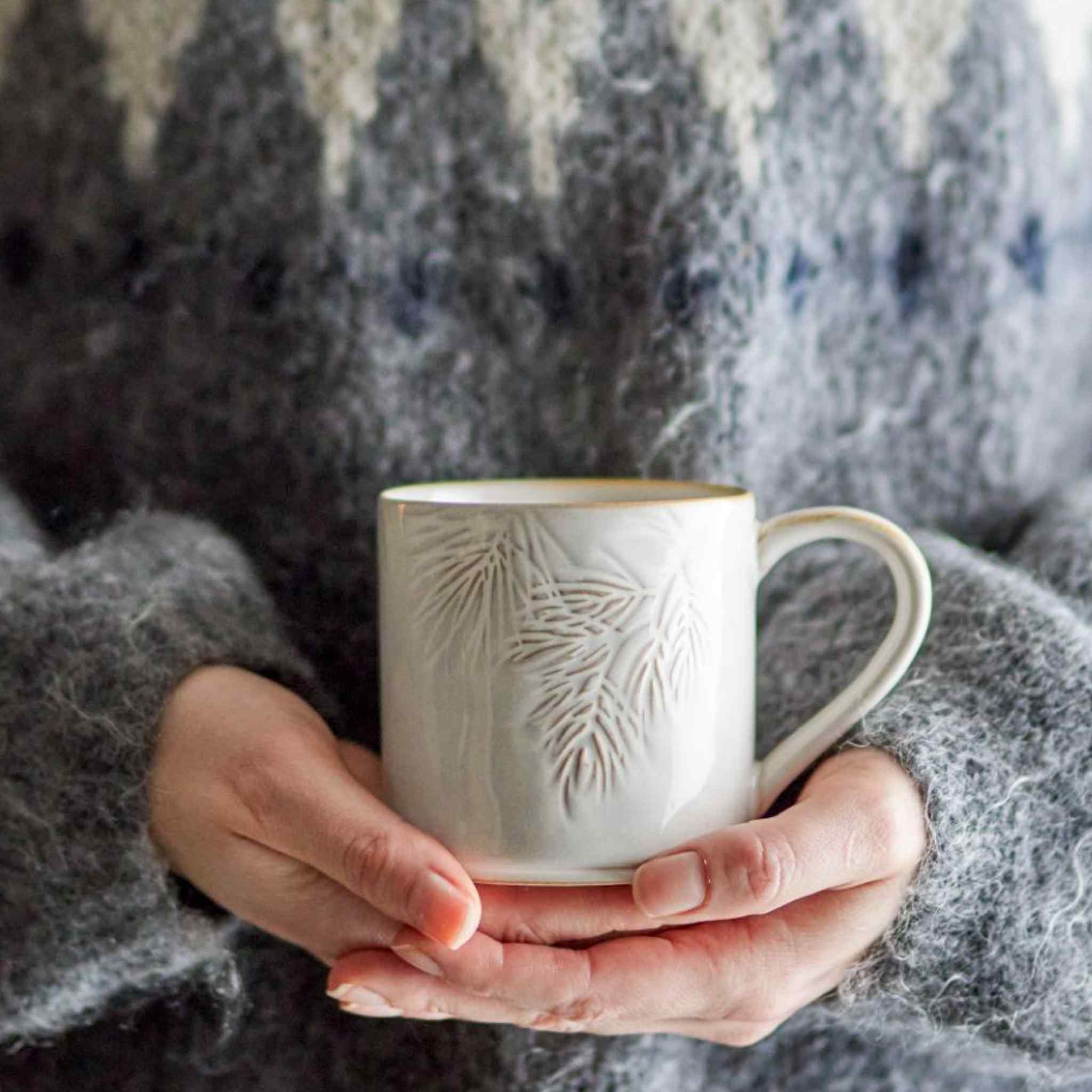 Winter White Stoneware Mug - Fir