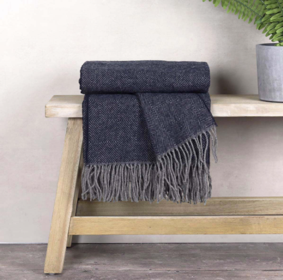 anna navy and grey wool throw