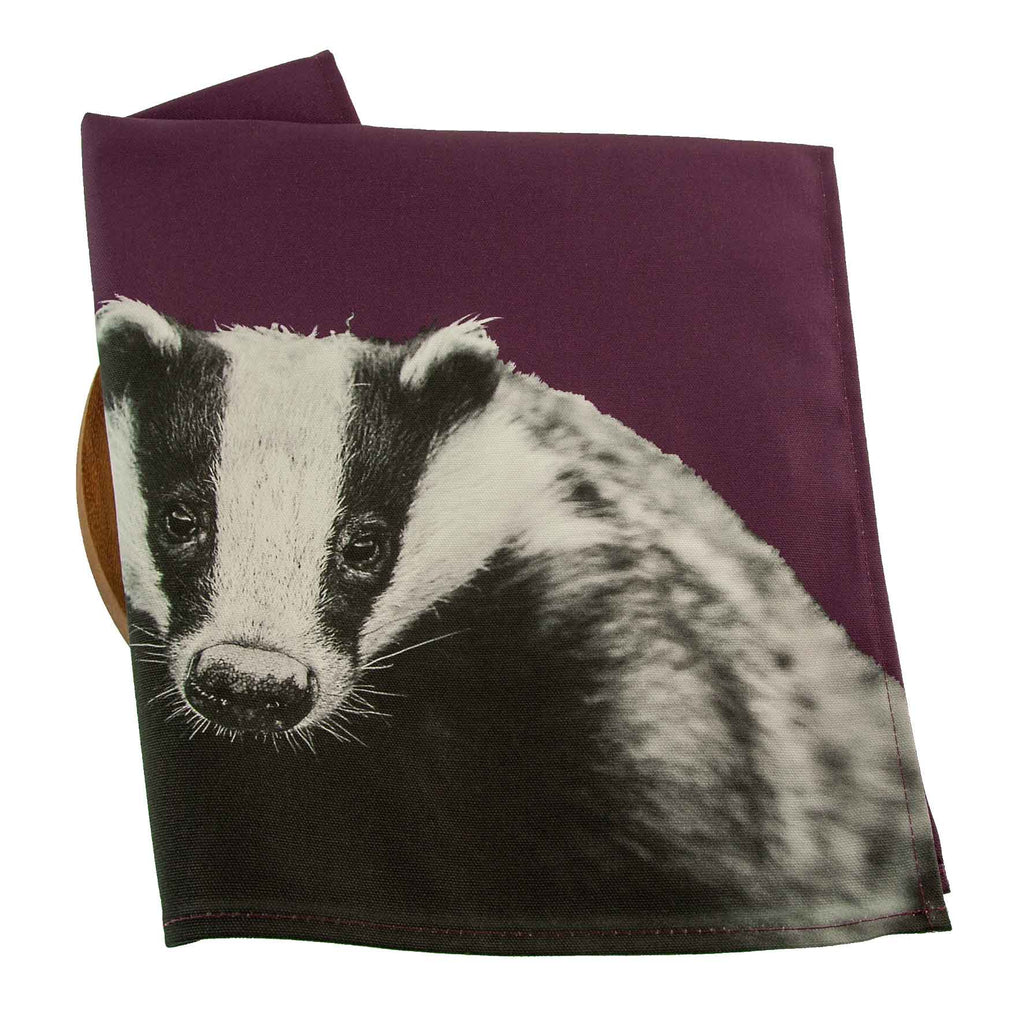 Badger Tea Towel - Mulberry