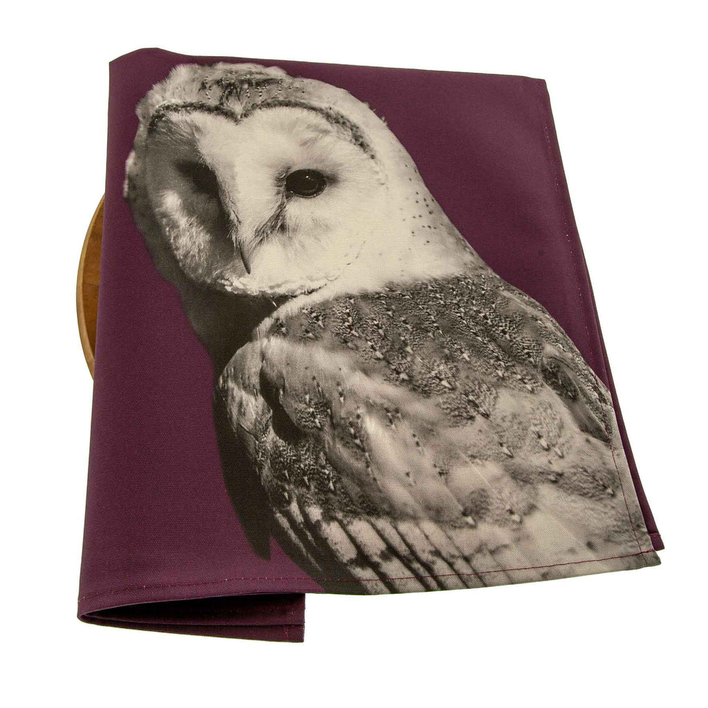 Barn Owl Tea Towel - Mulberry
