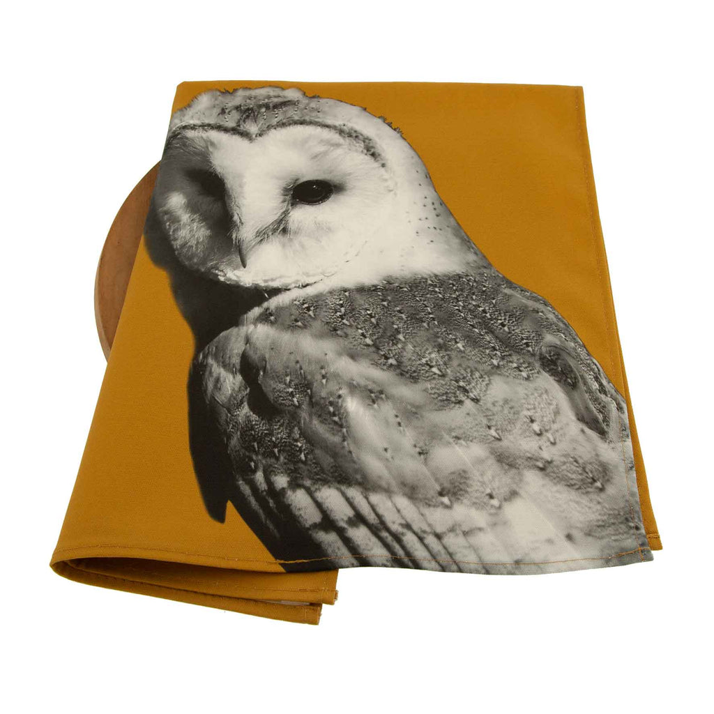 Barn owl tea towel - ochre