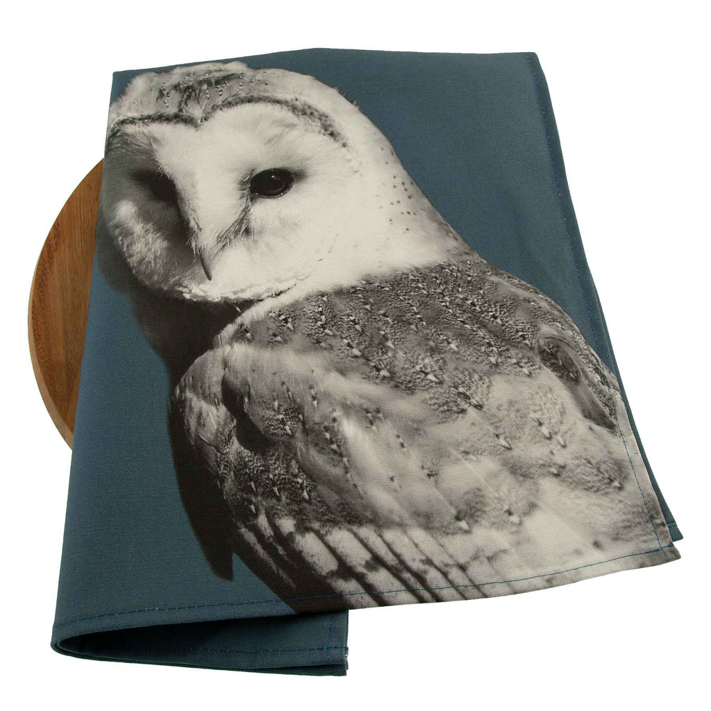 Barn Owl Tea Towel - Steel Blue