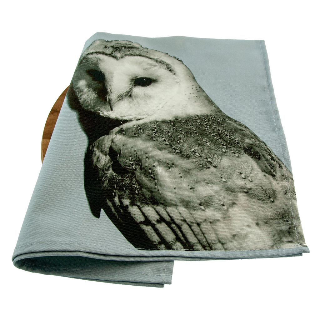 Barn Owl Tea Towel  Pale Grey