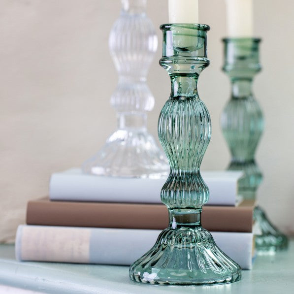 Bella green glass candlesticks