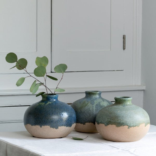 Blue Green Dipped Stem Vase Collection