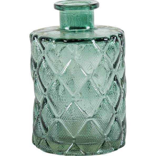 Bottle Vase - Diamond - Green Glass