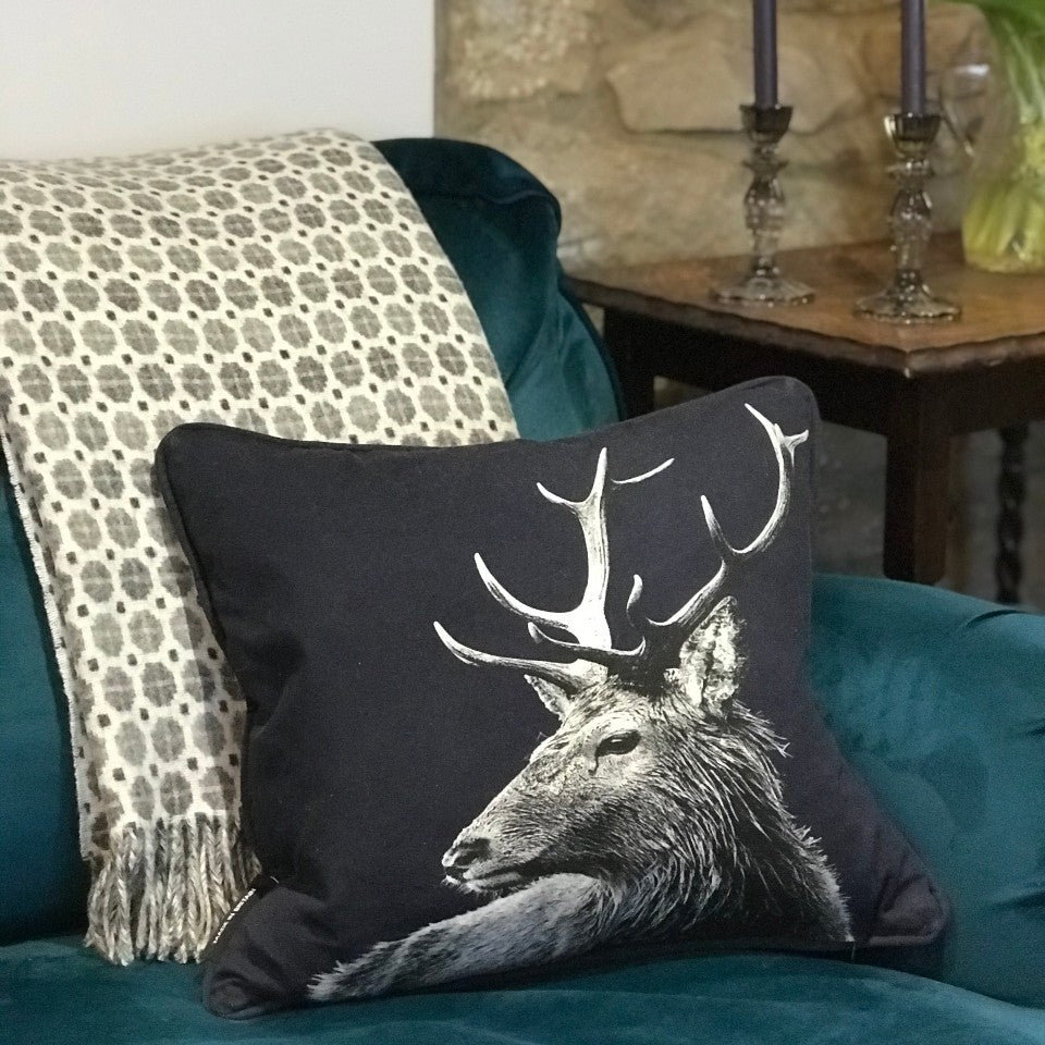 Stag Cushion Blackberry with Grey Milan Lambswool Throw